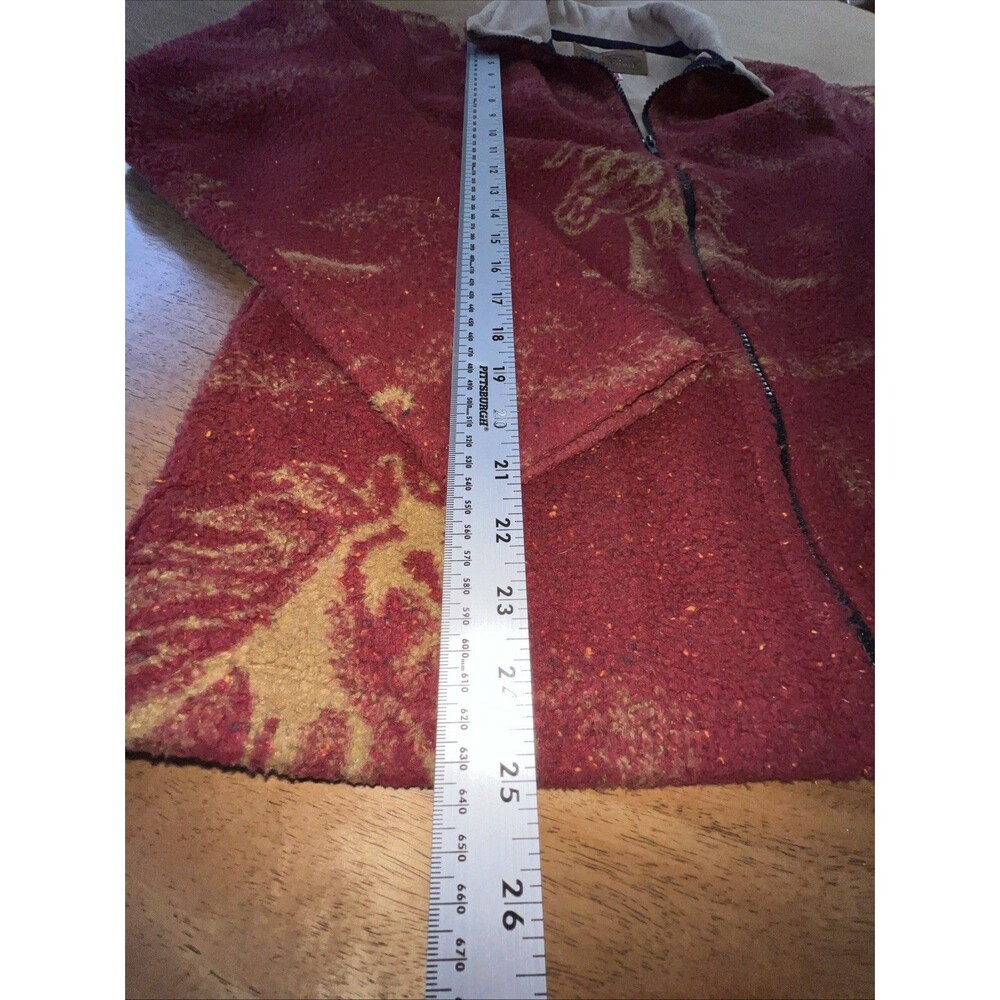 Bear Ridge Outfitters Red Fleece Blanket Jacket Horse Pattern Made In USA Size M - Picture 5 of 10